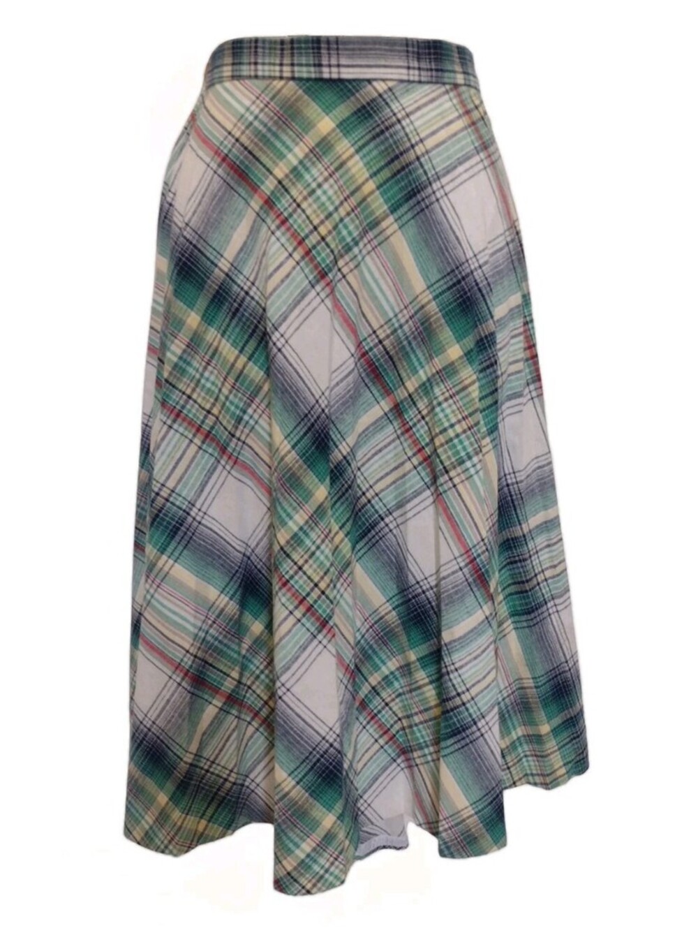Vintage Pan-Ther Plaid Midi Skirt 15/16 Green Linen Blend Pleated Academia 70s